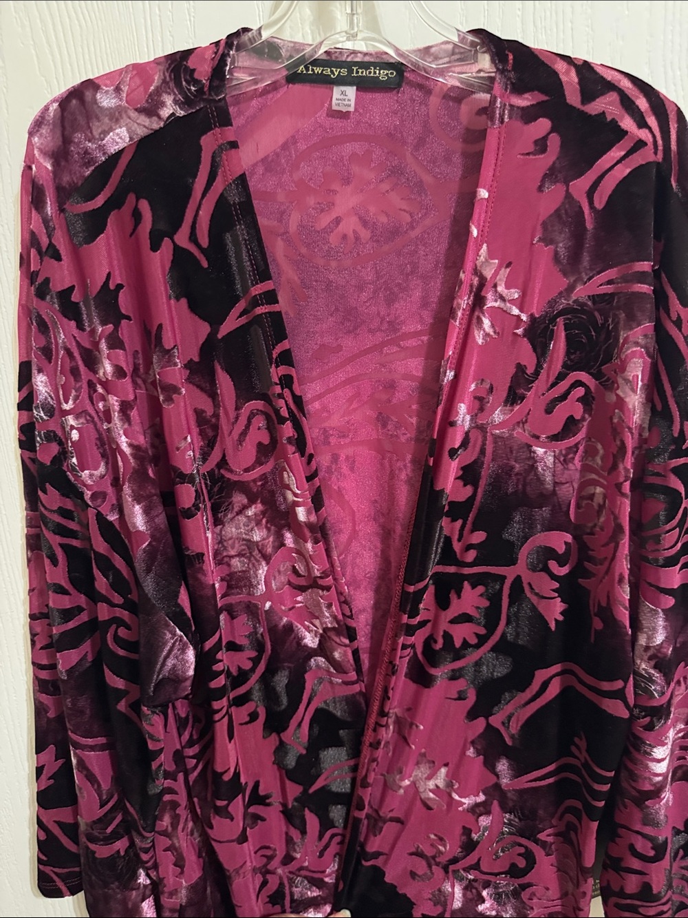 Always Indigo Burnout Velvet Kimono Berry Floral 3/4 Sleeve XL NWT Open Front - Picture 6 of 16